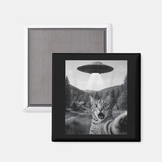 Aimant Cat Selfie With Alien Ufo Funny Cat Funny Ed Cat (Recto/Verso)