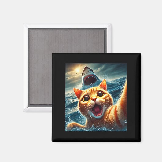 Aimant Cat Selfie With Shark Funny  (Recto/Verso)
