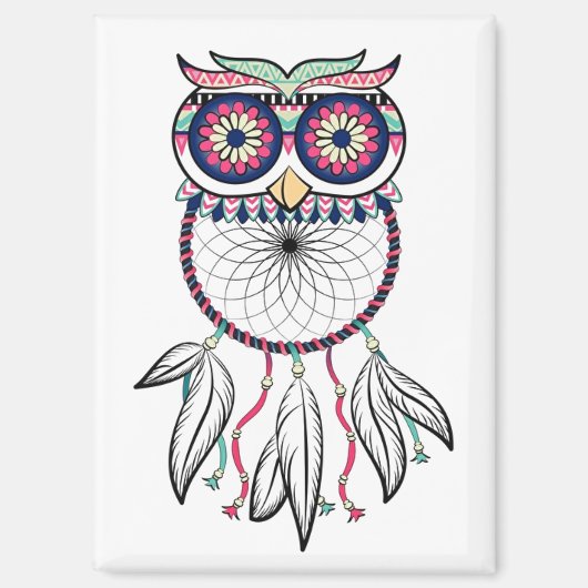 Aimant Catcher de rêve de hibou illustré (Recto)