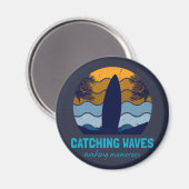 Aimant Catching Waves Retro Surboard Beach Art (Recto/Verso)