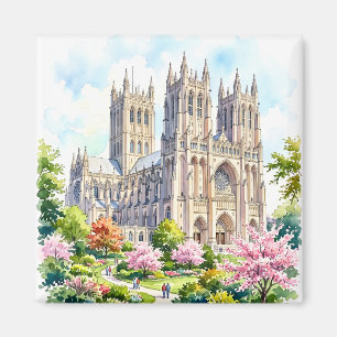 Aimant Cathédrale de Washington Peinture Aquarelle Religi