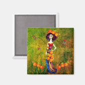 Aimant Catrina W/Casquette, Fleurs orange et Rouffes d'or (Recto/Verso)