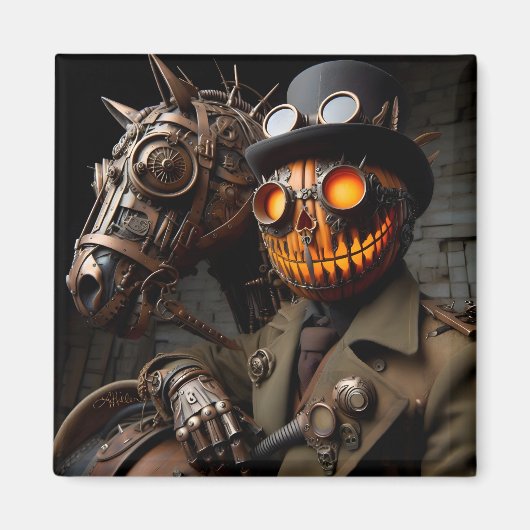 Aimant Cavalier de la citrouille Steampunk Halloween (Devant)
