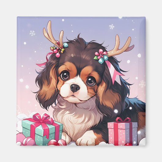 Aimant Cavalier King Charles Pastel cadeaux de Noël (Devant)