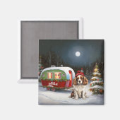 Aimant Cavalier King Charles Spaniel Caravane Noël (Recto/Verso)