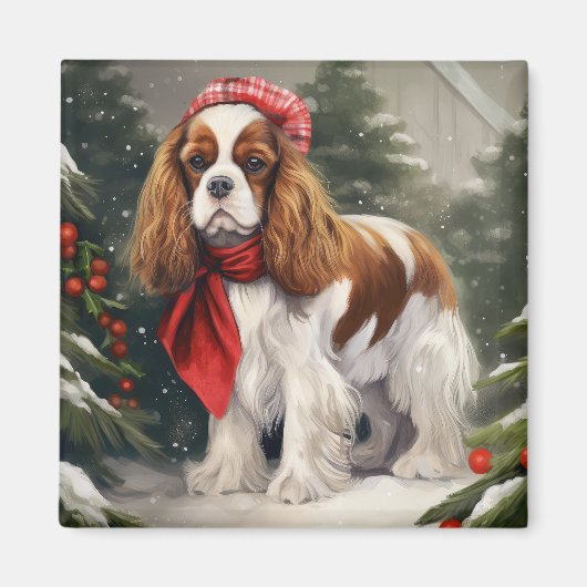 Aimant Cavalier King Charles Spaniel Chien Noël (Devant)