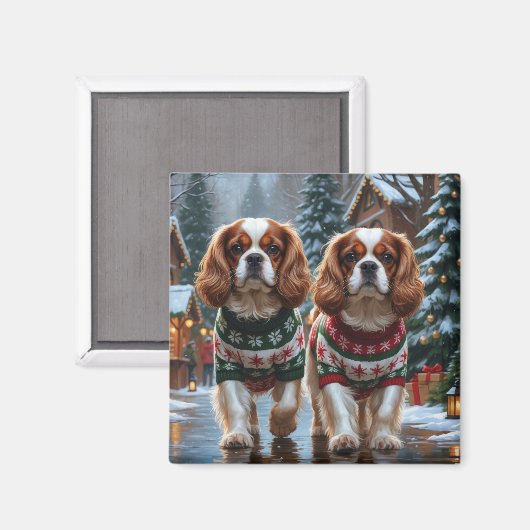Aimant Cavalier King Charles Spaniel Chiens Noël Neige (Recto/Verso)