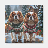Aimant Cavalier King Charles Spaniel Chiens Noël Neige (Devant)
