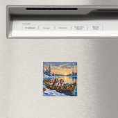 Aimant Cavalier King Charles Spaniel Christmas Boat (In Situ (Lave-vaisselle))