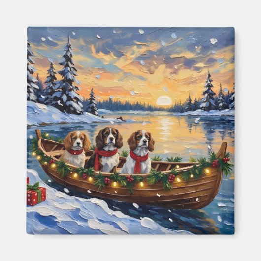 Aimant Cavalier King Charles Spaniel Christmas Boat (Devant)