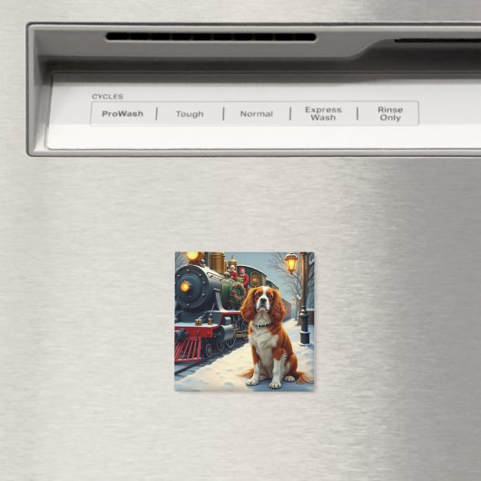 Aimant Cavalier King Charles Spaniel Christmas Train (In Situ (Lave-vaisselle))