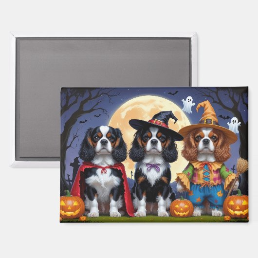 Aimant Cavalier King Charles Spaniel Citrouille Halloween (Recto/Verso)