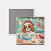 Aimant Cavalier King Charles Spaniel Cuisinant pour Noël (Recto/Verso)