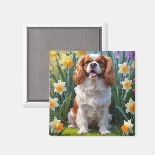 Aimant Cavalier King Charles Spaniel Fleurs de printemps (Recto/Verso)