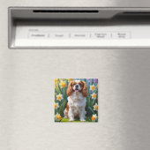 Aimant Cavalier King Charles Spaniel Fleurs de printemps (In Situ (Lave-vaisselle))