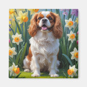 Aimant Cavalier King Charles Spaniel Fleurs de printemps (Devant)