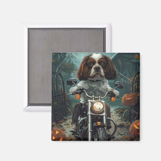 Aimant Cavalier King Charles Spaniel Halloween effrayant (Recto/Verso)