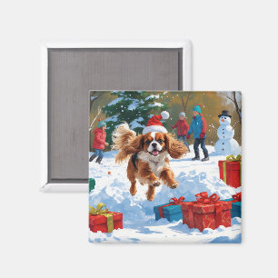 Aimant Cavalier King Charles Spaniel Neige avec Noël