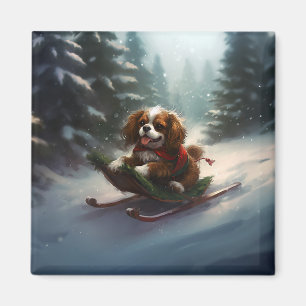 Aimant Cavalier King Charles Spaniel  neige de Noël