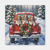 Aimant Cavalier King Charles Spaniel Noël Camion Rouge (Devant)