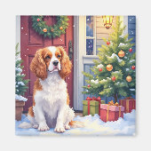 Aimant Cavalier King Charles Spaniel Noël enneigé (Devant)