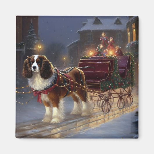 Aimant Cavalier King Charles Spaniel Noël Festive (Devant)