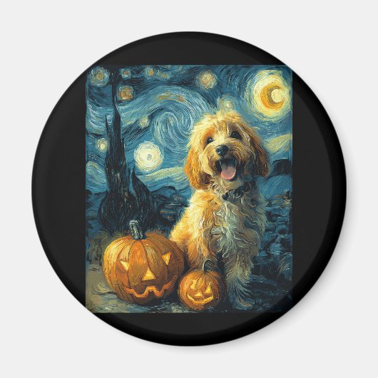 Aimant Cavapoo Cute Dog Halloween Jack-o'-lantern Citroui (Devant)
