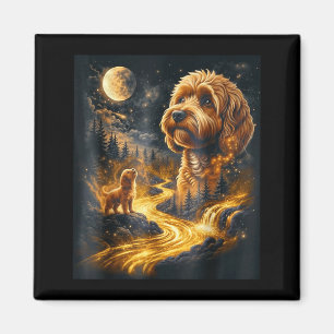 Aimant Cavapoo hurlant à la lune rétro animal vintage