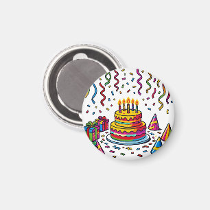 Aimant Célébration de fête d'anniversaire avec un gâteau