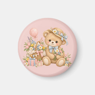 Aimant Célébration de nounours vintage avec des fleurs sa