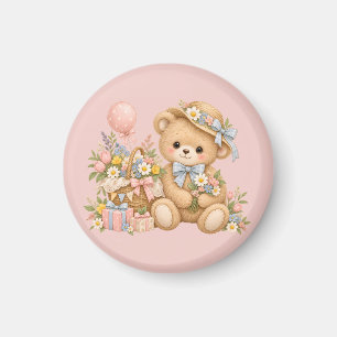 Aimant Célébration de nounours vintage avec des fleurs sa
