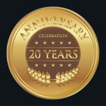 Aimant Célébration du 20e anniversaire Médaille d'or<br><div class="desc">Un prix d'or célébrant les vingt ans avec une couronne de laurier.</div>