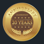 Aimant Célébration du 20e anniversaire Médaille d'or<br><div class="desc">Un prix d'or célébrant les vingt ans avec une couronne de laurier.</div>