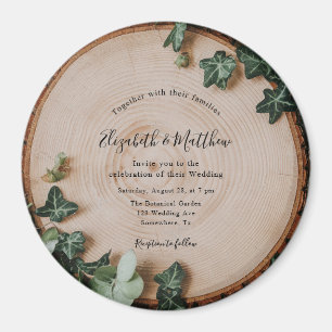 Aimant Célébration du Mariage Rustic Greenery & Wood Slic