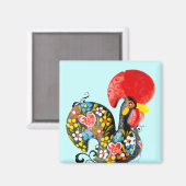 Aimant Célèbre coq de Barcelos Nr 06 - Édition Florale (Recto/Verso)