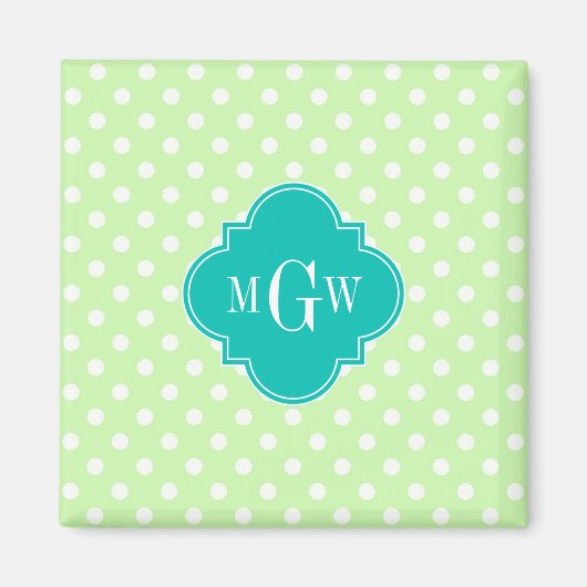 Aimant Celery Polka Dot Quatrefoil Turquoise 3 Monogramme (Devant)