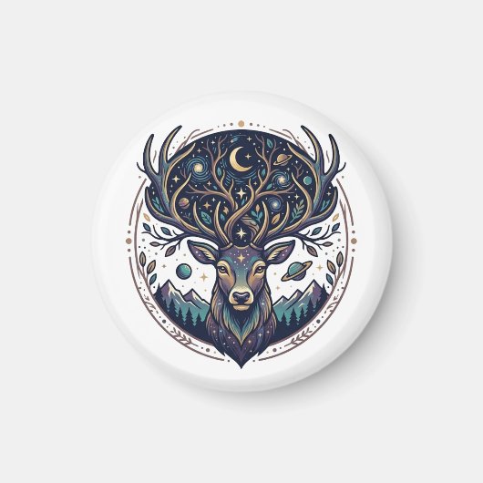 Aimant Celestial Deer Mystical Moon & Star Art Stag (Devant)