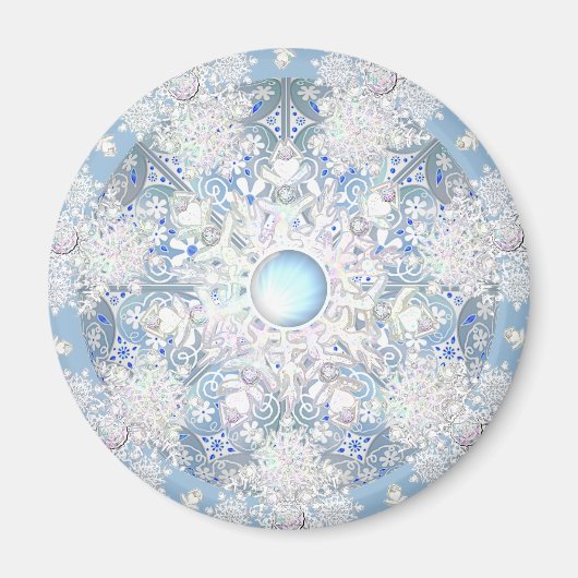 Aimant Céramique dentelle bleu clair & flocon de neige (Devant)