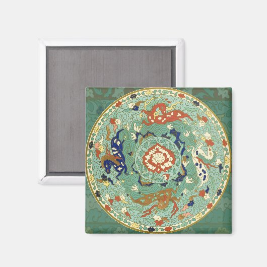 Aimant Cercle chinois antique bleu vert (Recto/Verso)