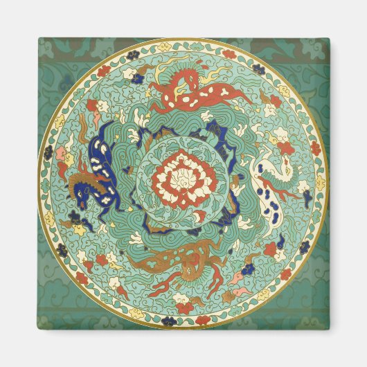 Aimant Cercle chinois antique bleu vert (Devant)