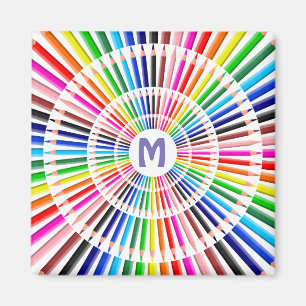 Aimant Cercle de crayons en monogramme décroissant coloré