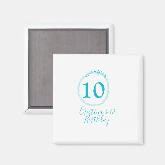 Aimant Cercle turquoise. Parties scintillant ronde 10e an (Recto/Verso)