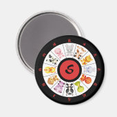 Aimant Cercle zodiaque chinois mignon monogramme (Recto/Verso)