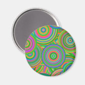 Aimant Cercles abstraits rétro mod, vert et rouge orange (Recto/Verso)
