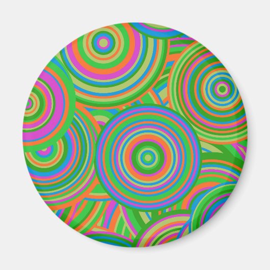 Aimant Cercles abstraits rétro mod, vert et rouge orange (Devant)