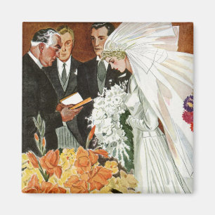 Aimant Cérémonie de mariage vintage avec Mariée et Salle