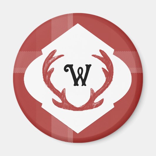 Aimant Cerf Antlers Rustique Monogramme minimal Bourgogne (Devant)