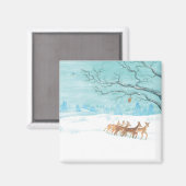 Aimant Cerf de chevreuil dans le bois d'hiver couvert de  (Recto/Verso)