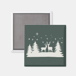 Aimant Cerf de Noël enneigé Saison d'hiver Vacances
