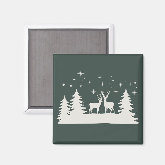 Aimant Cerf de Noël enneigé Saison d'hiver Vacances (Recto/Verso)